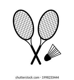 Two badminton rackets and a shuttlecock. Vector illustration of badminton equipment. Icon for sports and web applications in doodle style.