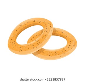 Two bagels isolated. Pastry. Bakey item. Bread rings.  Flat vector illustration.