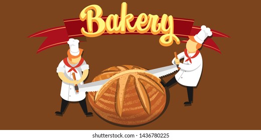 Two bakers are cutting bread, bakery background, bakery shop, bread logo