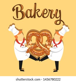 Two bakers are holding bread, bakery background, bakery shop, bread logo