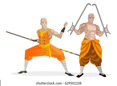 Two Bald Shaolin Monks Warriors Training Stock Vector (Royalty Free ...