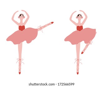 two ballerinas-dolls in pink tutu on white background