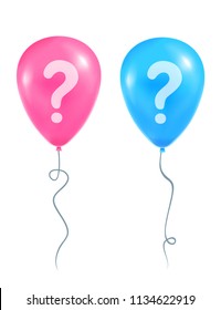 Two balloon blue and pink color with question mark. Gender reveal concept. Vector illustartion