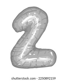 Two balloon number in silver colors. Hand drawing vector illustration. Single clipart for Birthday party isolated on white..