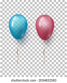 two balloons in blue and pink for children's cards or a gender party. Transparent realistic children's balloon. Vector illustration, clipart