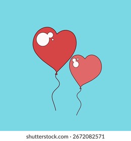 Two balloons floating in the air forming a heart shape, colored red. Suitable for party icons or events that show festivity and love