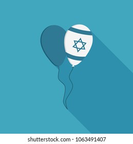 Two balloons icon in flat long shadow design with Israel Independence Day holiday concept flag.