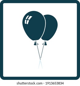 Two Balloons Icon. Square Shadow Reflection Design. Vector Illustration.