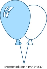 Two Balloons Icon. Thin Line With Blue Fill Design. Vector Illustration.
