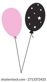 Zwei Ballons, ein rosa und ein schwarzes, mit Sternen darauf