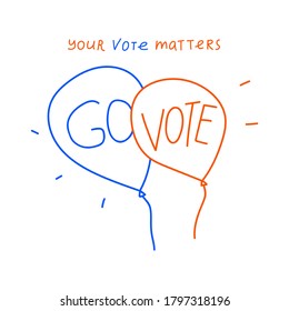 Two balloons with words - go vote.  Illustration on white background