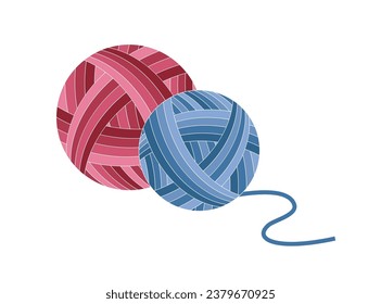 Two balls of knitting thread. Pink and blue ball. Design element for banner, website. Vector isolated illustration on white