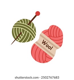 Two balls of multi-colored threads. Vector illustration of knitting elements, knitting needles and yarn, color icons eps 10
