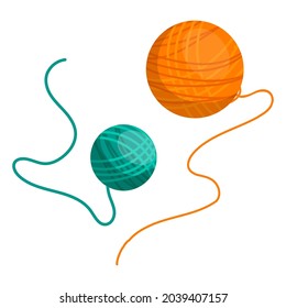 Two balls of yarn, orange and blue. Cartoon vector graphics.