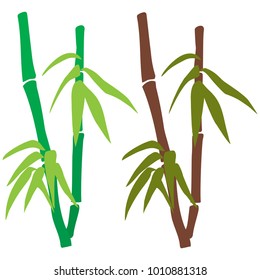 Two bamboo branches on a white background. Flat design, vector.