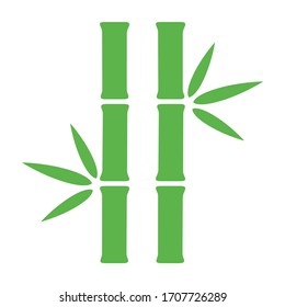 Two bamboo stalks with leaves flat green vector icon for nature apps and websites