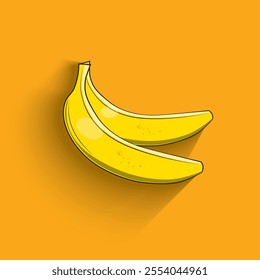 TWO BANANA WITH ISOLATED YELLOW BACKGROUND