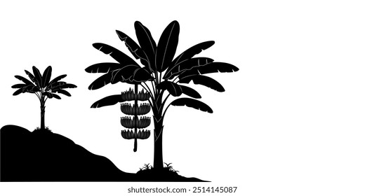 Two banana trees silhouette illustration vector design