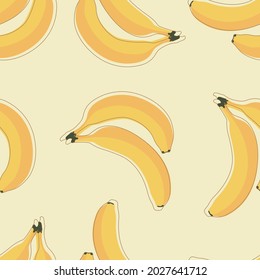 Two bananas seamless pattern. Cartoon hand-drawn bananas. Vector graphic illustration isolated on white background.