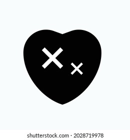 Two Bandage Icons on top Black Heart. Healing, Illness Treatment Symbol  - Vector.