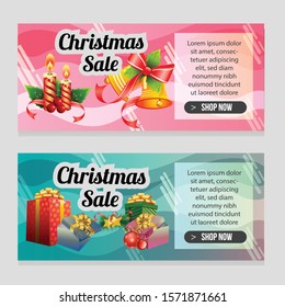 two banner colored christmas template with christmas gift present vector illustration