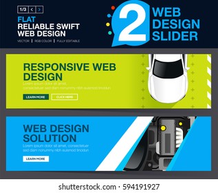 Two banner design with top view on car and engine concepts for your Website