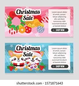 two banner flat style christmas template with cute cat characters vector illustration