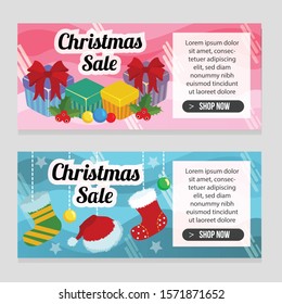 two banner flat style christmas template with christmas element vector illustration