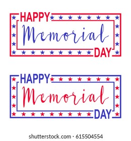 Two banner for Memorial Day. Decorations with stars, lettering and frame for USA Memorial Day. Isolated on white. Vector illustration.