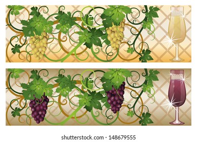 Two banner with red white wine, vector illustration