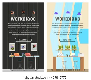 Two banner for web design. Office theme. Workplace. Flat design vector illustration.