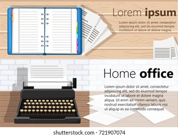Two banner for web design. Office theme. Workplace. Flat design vector illustration. Web site page and mobile app design element.