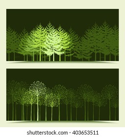 Two banners with the background landscape with trees