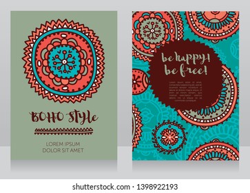 two banners for boho style, can be used as party invitation or as boho shop business cards, vector illustration