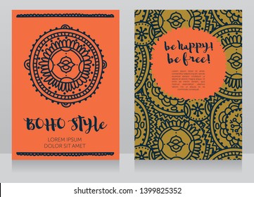 two banners for boho style, can be used as party invitation or as boho shop business cards, vector illustration