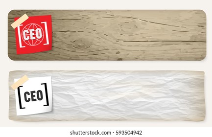 Two banners with brackets and the word ceo