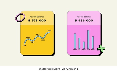 Two banners for business presentation. Annual report. Vector infographic design template. Neobrutalism charts