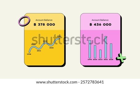 Two banners for business presentation. Annual report. Vector infographic design template. Neobrutalism charts