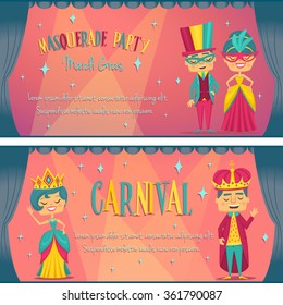 Two banners for carnival, masquerade ball or costume party, vector