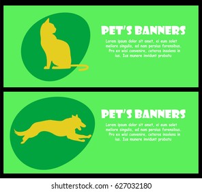 Two banners with cat and dog silhouette, Vector pets for your design.