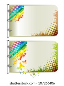 Two banners, colorful background with butterflies