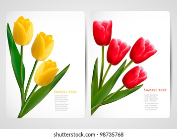 Two banners with colorful spring flowers. Vector illustration.