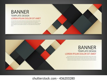 Two banners with colorful squares. Business design template. Website template. Horizontal banners set. Vector illustration