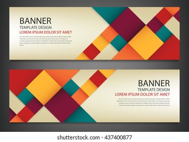 Two banners with colorful squares. Business design template. Horizontal banners vector set.