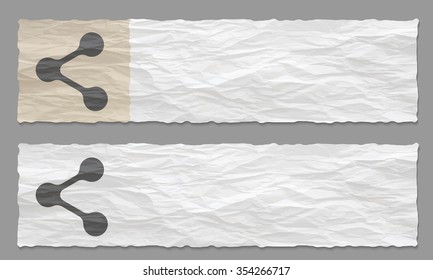 Two banners with crumpled paper and share icon