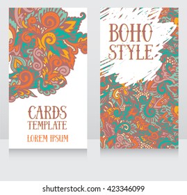 two banners with doodle ornament in boho style, can be used as party invitation or business cards, vector illustration