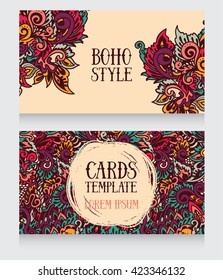 two banners with doodle ornament in boho style, can be used as party invitation or business cards, vector illustration