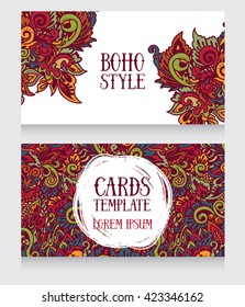 two banners with doodle ornament in boho style, can be used as party invitation or business cards, vector illustration