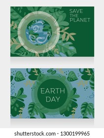 Two banners for Earth Day, can be used as cards for ecology organization, vector illustration 