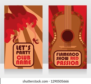 Two banners for flamenco show, traditional gypsy dancer and guitar, vector illustration
